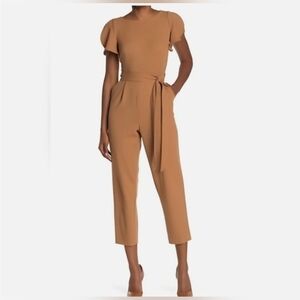 Calvin Klein Tulip Sleeve Cropped Tan Jumpsuit Size 12